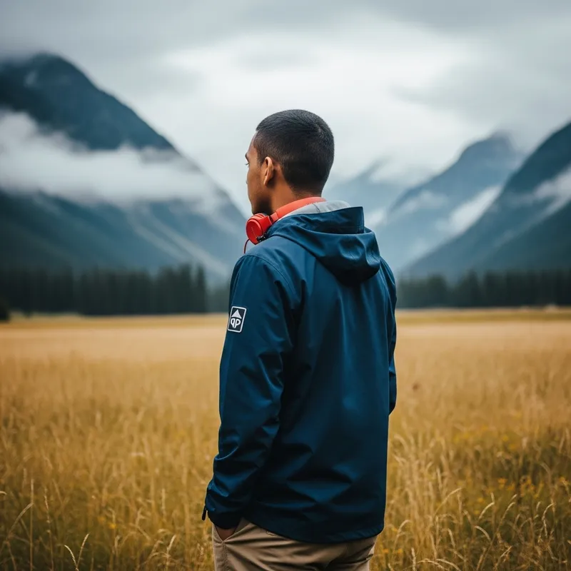 Serene Young Male in Nature Landscape with Mountain View