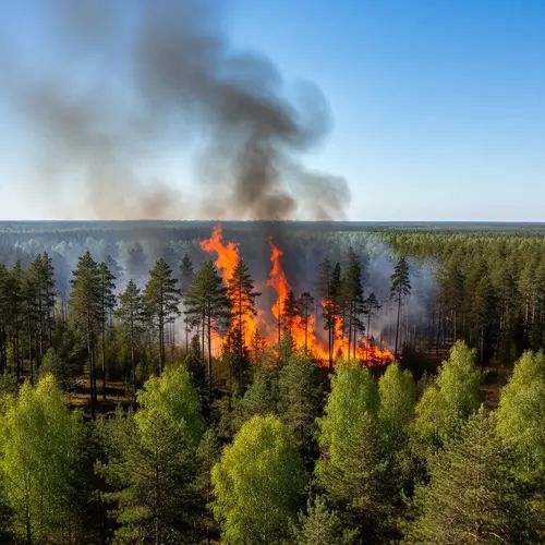 Forest Fire in Serene Landscape - Nature's Power