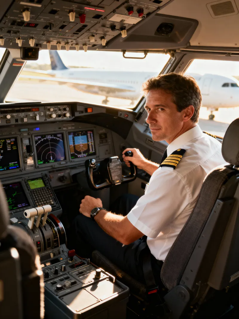 Airline Pilot in Cockpit - Uniform Photo