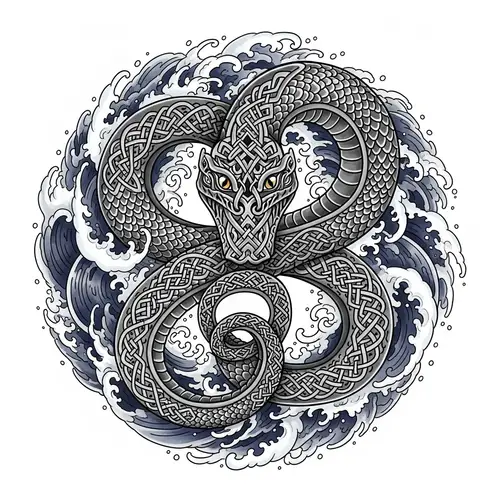 Viking Jörmungandr Tattoo Design with Water Motif
