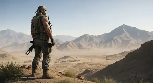 Arid Mountainous Landscape Resembling Afghanistan from Video Game