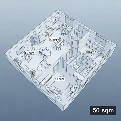 Spacious and Modern 3D House Design | 50m2, 2 Bedrooms, Open Concept