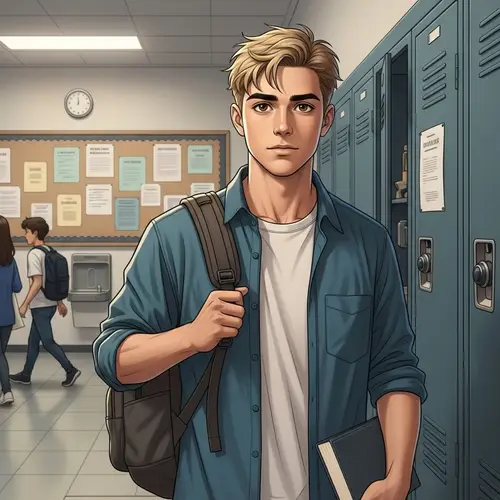 Realistic 18-Year-Old Caucasian Boy in School Setting