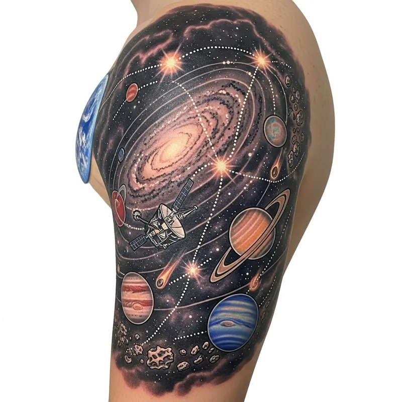 Voyager Probe Tattoo: Journey Through Outer Space and Time