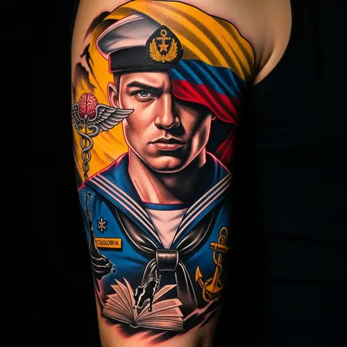 Colombian Navy Military Service & Psychology Tattoo