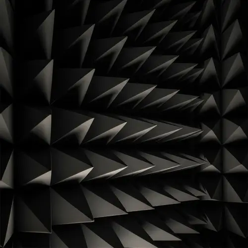 Dark Grey Anechoic Chamber Wall: Pyramid-Shaped Sound-Absorbing Panels