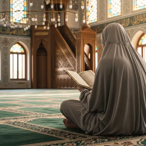 Person Reading Quran in Mosque - Back View