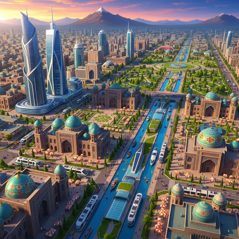 Animated Turkmenabat City 2023 - Futuristic Urban Fusion