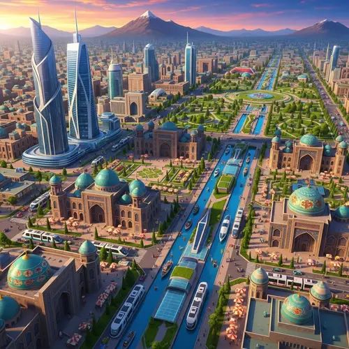 Futuristic Turkmenabat Cityscape - 2023 Inspired Urban Fusion