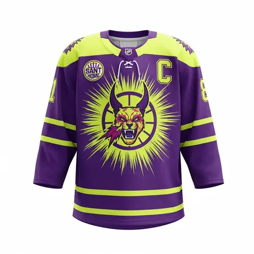 Distinct Home Neon Yellow & Purple Ice Hockey Jerseys