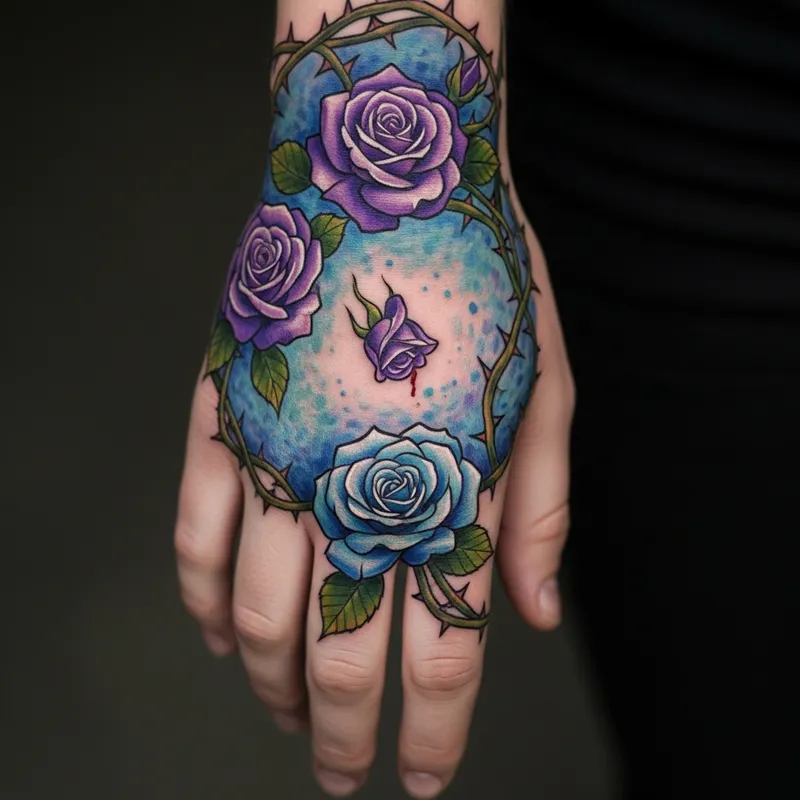 Impressionist Tattoo of Healing Roses on Hand