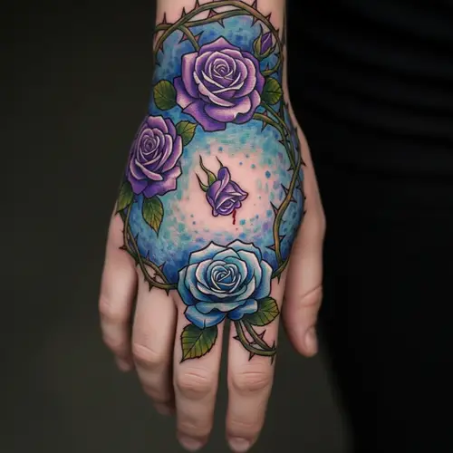 Impressionist Tattoo of Healing Roses on Hand