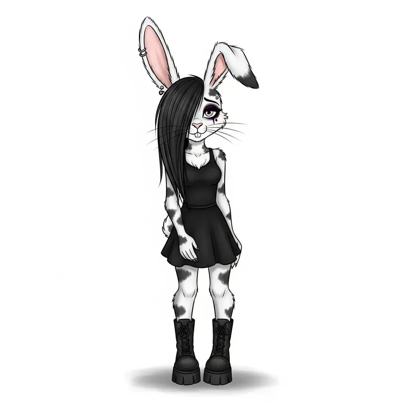Emo Bunny Girl Illustration | Unique Emo Fashion Art