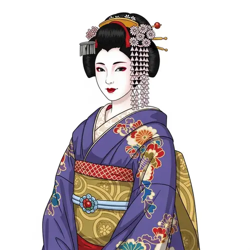 Colorful Geisha Illustration in Traditional Attire | Japanese Kimono
