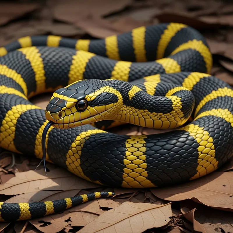 Realistic Black and Yellow Banded Krait Snake Art