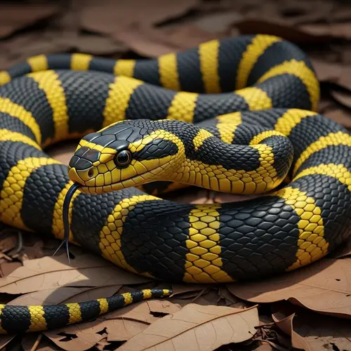 Realistic Black and Yellow Banded Krait Snake Art
