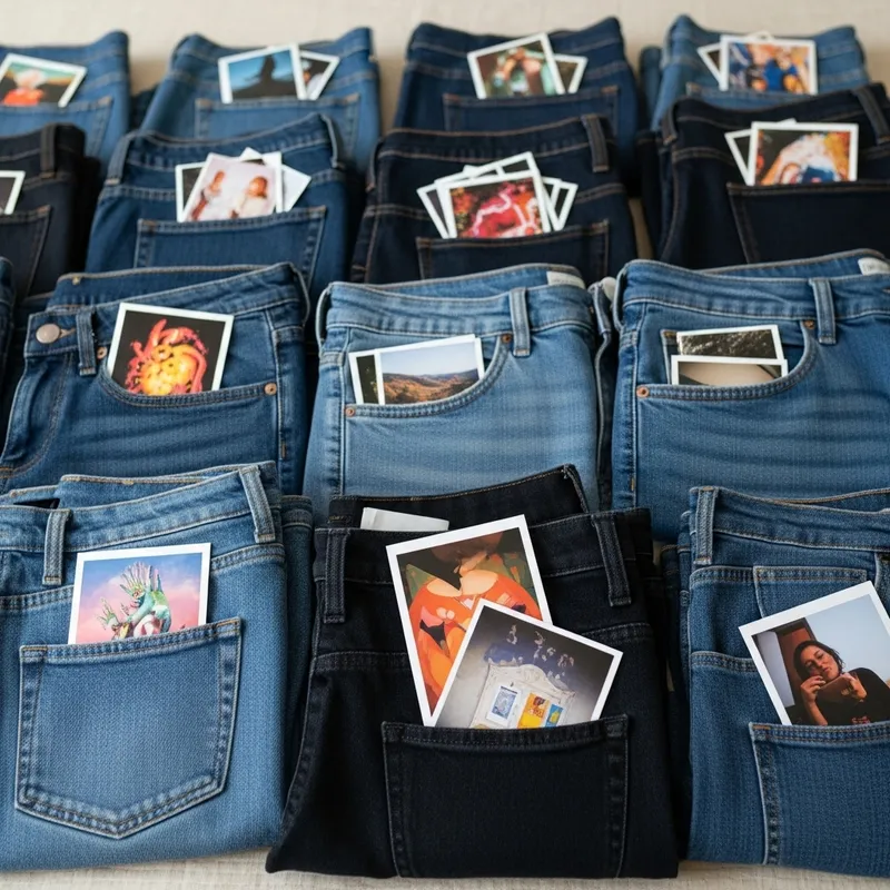 Folded Jeans with Photos in Pockets - Various Styles and Memories
