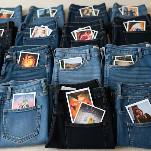 Folded Jeans with Photos in Pockets - Unique Styles and Memories