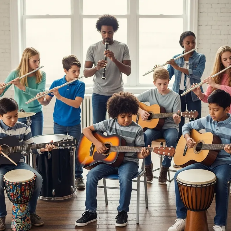 Joyful Diversity in Music Class with Children Playing Instruments