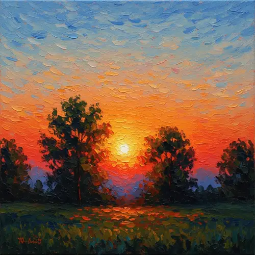 Impressionist Sunset Painting | Nature's Farewell Gift