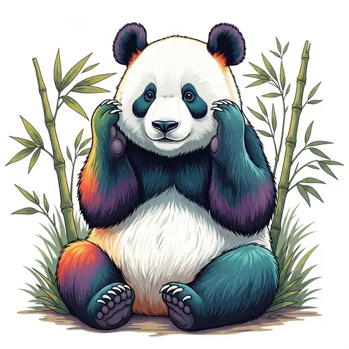 Colorful Panda Illustration in Serene Environment
