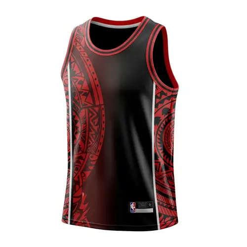 Black and Red Tribal Basketball Jersey with Gradient Effect