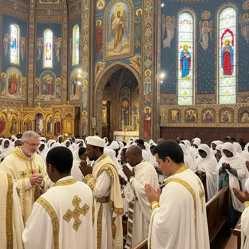 Ethiopian Orthodox Church Gathering with Diverse Churchgoers