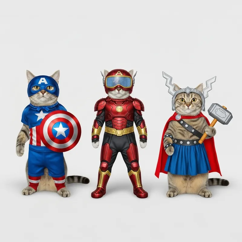 Superhero Cat Costumes: Captain America, Iron Man, Thor