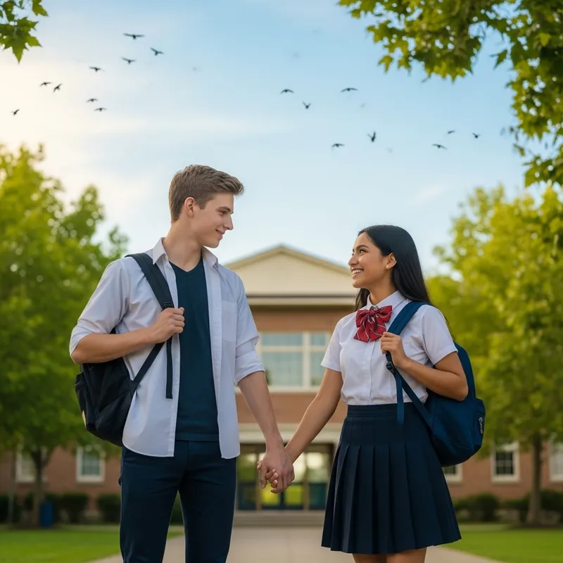 High School Students Holding Hands and Smiling