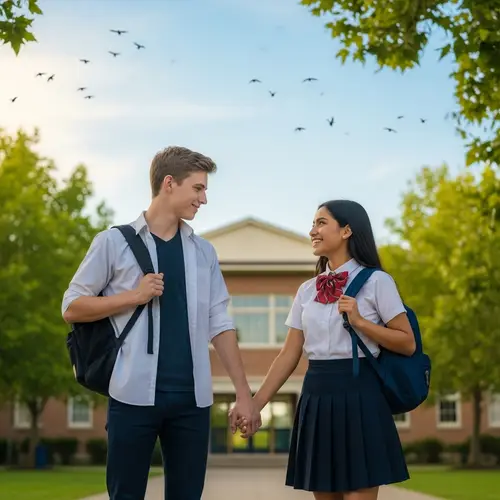 High School Students Holding Hands and Smiling | School Uniforms