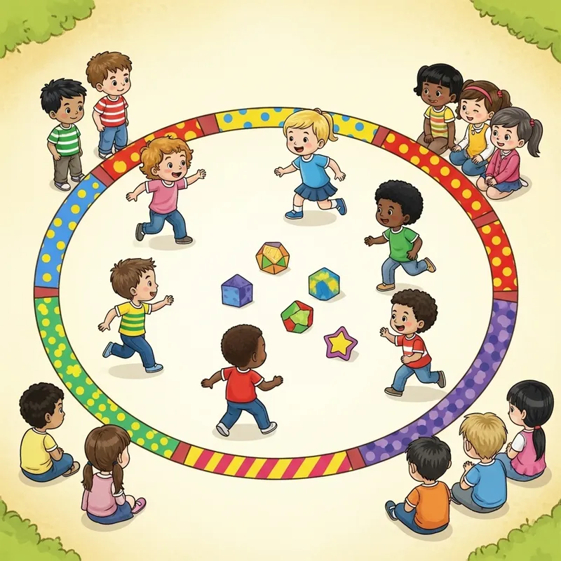 Diverse Children Playing Within Colorful Boundary Circle