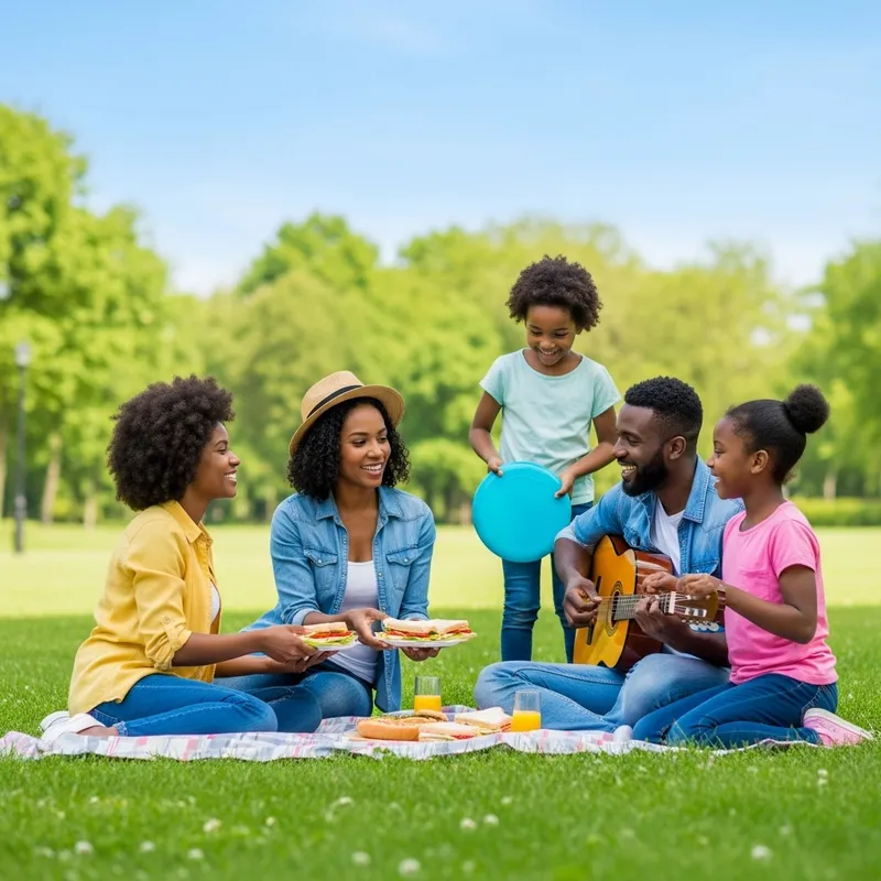 Afro-American Family Enjoying a Day Outdoors