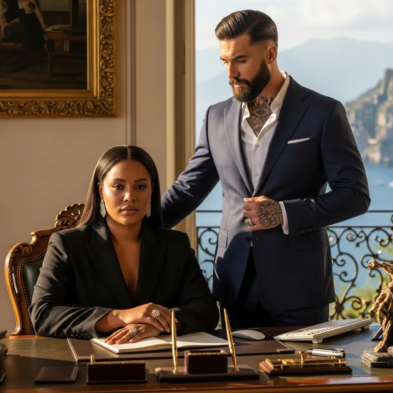 Professional Plus-Size African American Woman & Husband in Luxurious Italian Villa