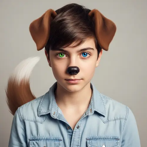 Captivating Teen with Dog Ears and Unique Green Blue Eyes