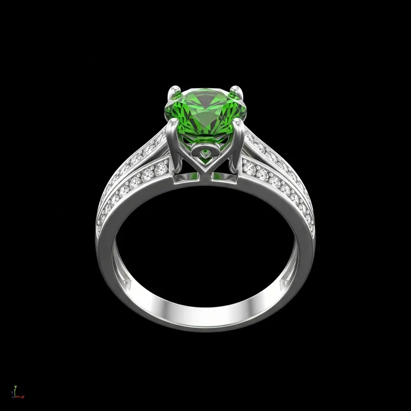 White Gold Ring with Green Stone - Photorealistic 3D Render by Nassos Daphnis