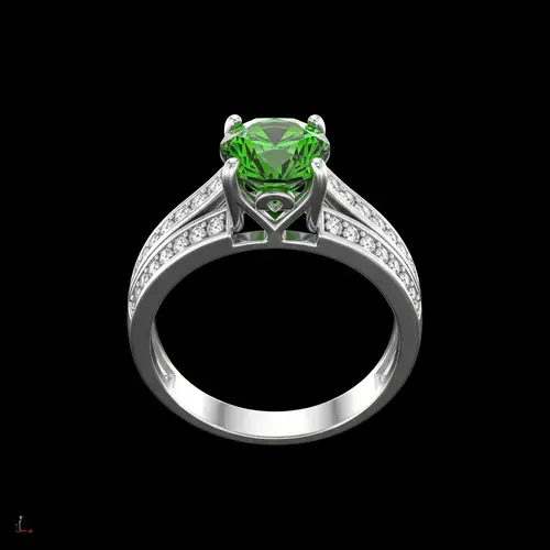 White Gold Ring with Green Stone - 3D Render Studio Photography