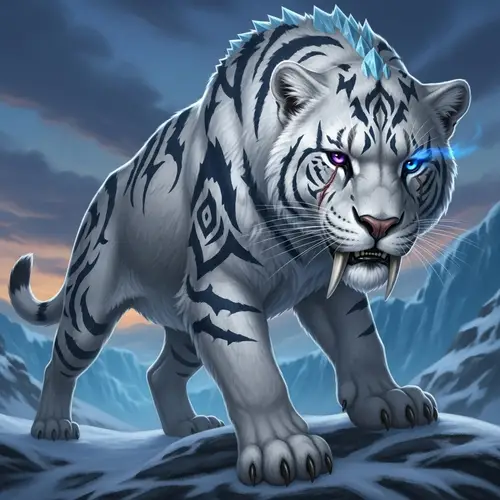 Majestic Smilodon: White Fur with Dark Blue Highlights
