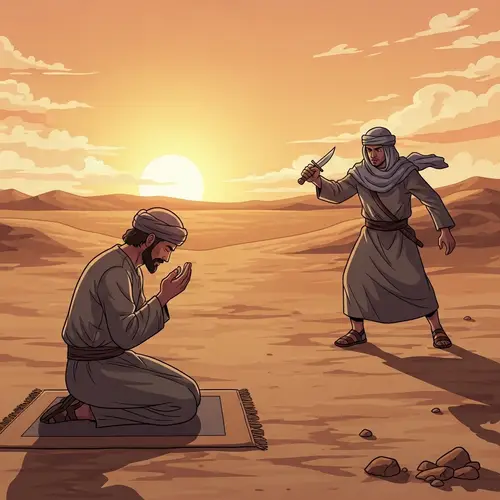 Pre-Islamic Era Illustration: Peaceful Prayer Interrupted