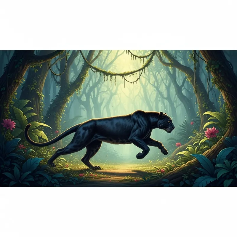 Graceful Black Panther in a Magical Jungle