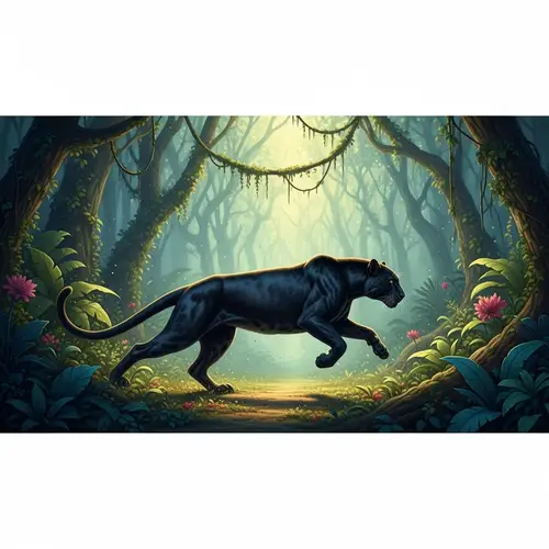 Graceful Black Panther in a Magical Jungle