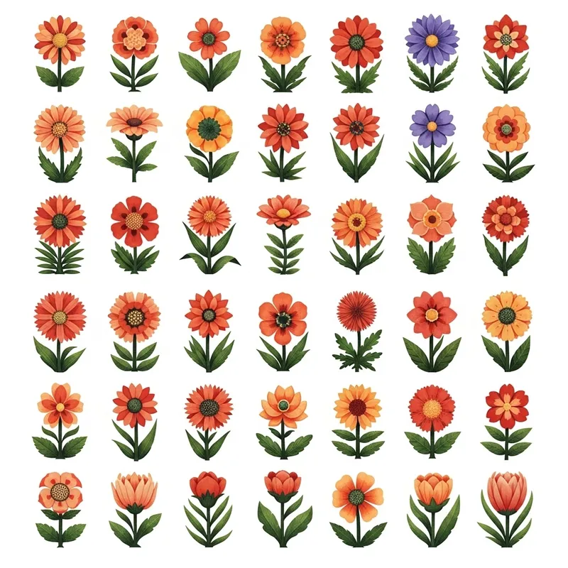 Vibrant Gallery: 30 Diverse Floral Illustrations in Bold Graphic Style Vibrant Gallery: 30 Diverse Floral Illustrations in Bold Graphic Style