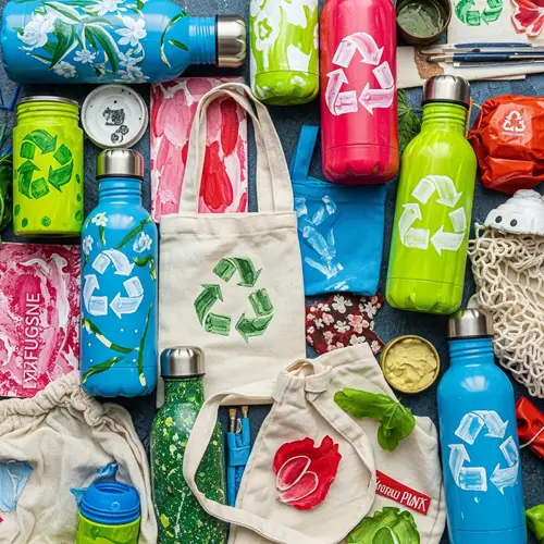 Eco-Friendly Stainless Steel Bottles & Cloth Bags Artwork