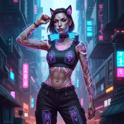 Futuristic Cyberpunk Catwoman: Neon-Lit Augmented Reality