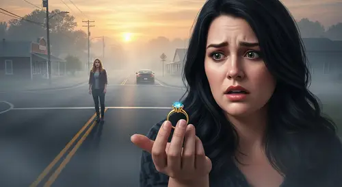 Cinematic Image of Mysterious Crossroads in Small Town at Sunset