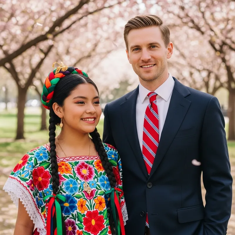 Mexican Girl and American Man in Traditional Attire Mexican Girl and American Man in Traditional Attire