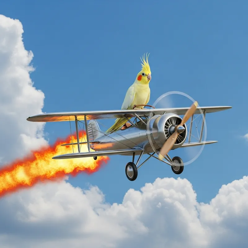 Cockatiel Riding an Airplane: A Fiery Adventure Cockatiel Riding an Airplane: A Fiery Adventure