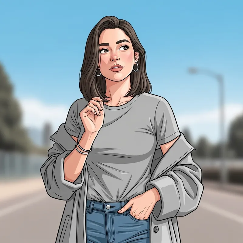 Medium Build Woman Outdoors in Casual Attire | Thoughtful Expression