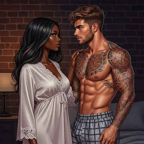 Romantic Painting Scene with Striking Black Woman and Charismatic White Man