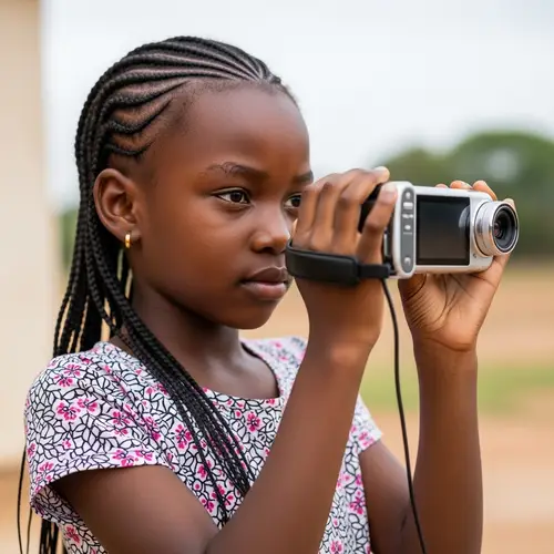 Young African Girl with Braids Recording Videos
