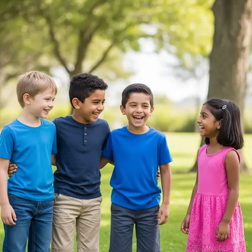 Diverse Group of Young Boys and Girl Laughing | Outdoor Scene